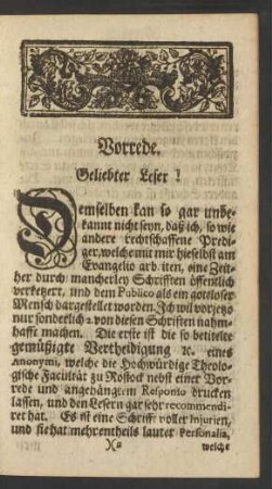 Vorrede. Geliebter Leser!