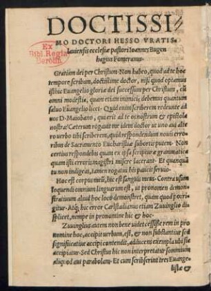 Doctissimo Doctori Hesso Vratislaviensis ecclesiae pastori Ioannes Bugenhagius Pomeranus.