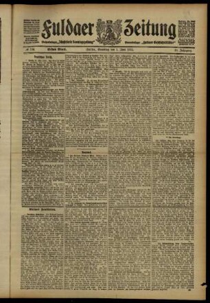 Erste Ausgabe vom Samstag, den 01. Juni 1912.