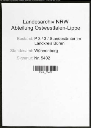Namensverzeichnis Wünnenberg, Geburten, Heiraten, Todesfälle