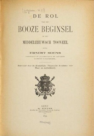 De rol van het booze beginsel op het middeleeuwsch tooneel door Ernest Soens