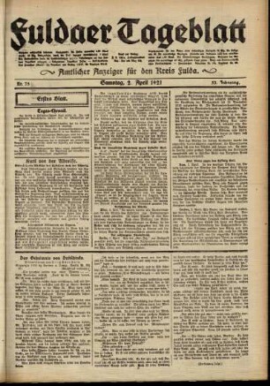Erste Ausgabe vom Samstag, den 02. April 1921.