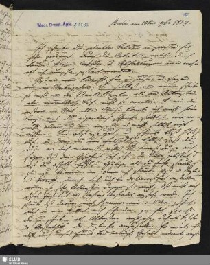 Nr. 50-54: F. Tieck an Ludwig Tieck. Berlin, 1819-1822.