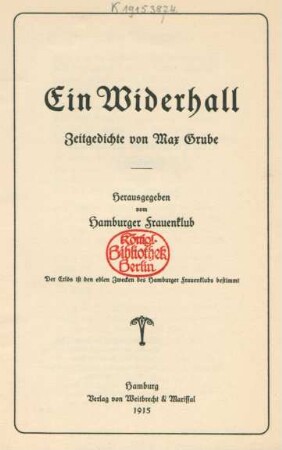 Ein Widerhall : Zeitgedichte