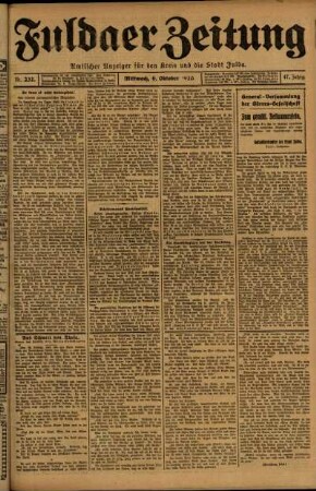 Erste Ausgabe vom Mittwoch, den 06. Oktober 1920.