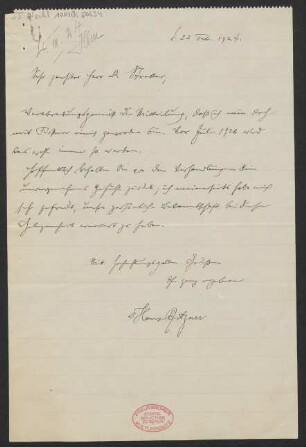 Brief an Ludwig Strecker an B. Schott's Söhne : 22.02.1924
