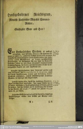 Hoch-Gebohrner Reichsgrav, Römisch Kaiserlicher Majestät Cammer-Richter, Gnädigster Grav und Herr