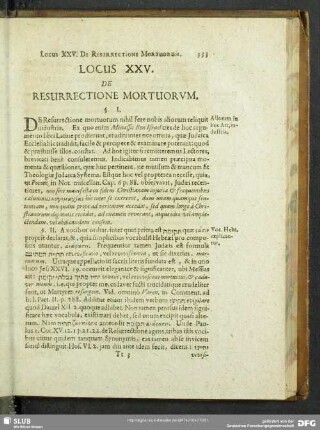 Locus XXV. De Resurrectione Mortuorum