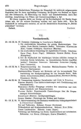 476, VII. Vereinschronik