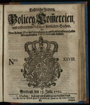 Nro. XVIII, Montags, den 13. Julii. 1750