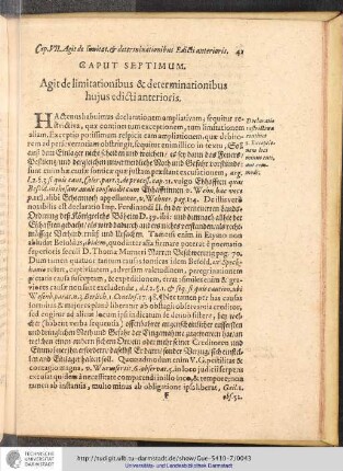 Caput Septimum. Agit de limitationibus & determinationibus hujus edicti anterioris