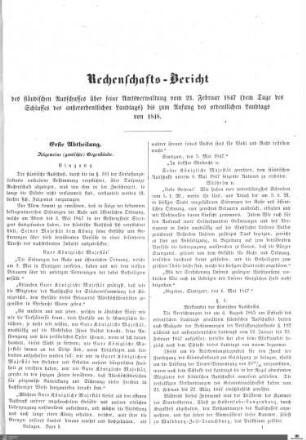 Rechenschafts-Bericht des ständischen Ausschusses