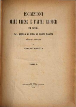 Iscrizioni delle chiese e d'altri edificii di Roma dal secolo XI fino ai giorni nostri, 5