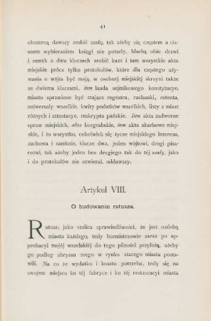 Artykul VIII. O budowaniu ratusza