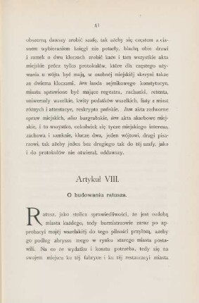 Artykul VIII. O budowaniu ratusza