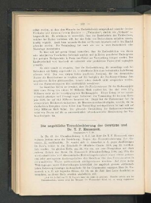 Die angebliche Verschlechterung der Gewürze und Dr. T. F. Hanausek.