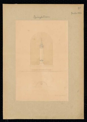 Springbrunnen Monatskonkurrenz Januar 1842: Grundriss Erdgeschoss, Aufriss Vorderansicht