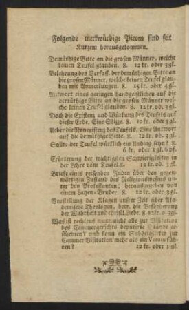 Folgende merkwürdige Piecen sind seit Kurzem herausgekommen