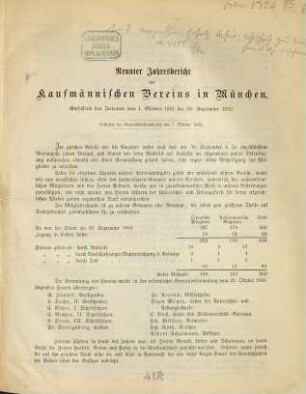 Jahresbericht des Kaufmännischen Vereins München von 1873 e.V. : umfassend den Zeitraum .... 9. 1881/82 (1882)