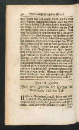 Das III. Capitel. von dem Zustand der Seelen der Gläubigen / nach dem Tod