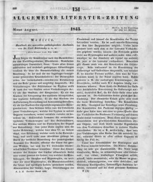 Rokitansky, C.: Handbuch der pathologischen Anatomie. Bd. 2. Die Abnormitäten des Respirations-, des Digestions-, des Harn- und Geschlechts-Apparates. Wien: Braumüller & Seidel 1842 (Beschluss von Nr. 150)