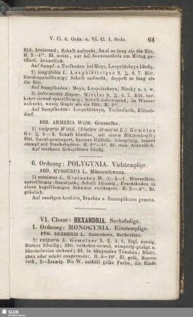 VI. Classe : Hexandria. Sechsfadige
