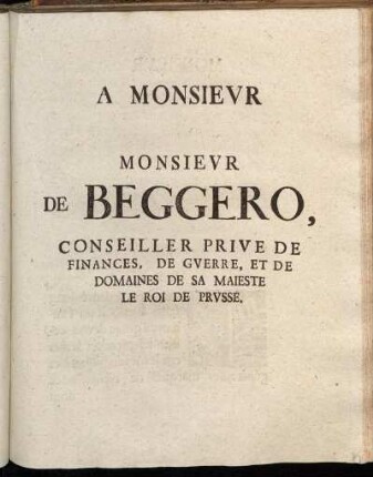 A Monsieur Monsieur de Beggero,[...]
