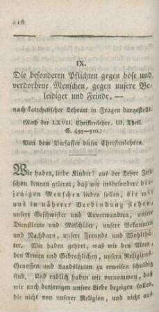 316-353 Die besonderen Pflichten gegen böse und verdorbene Menschen, gegen unsere Beleidiger und Feinde : nach katechetischer Lehrart in Fragen dargestellt
