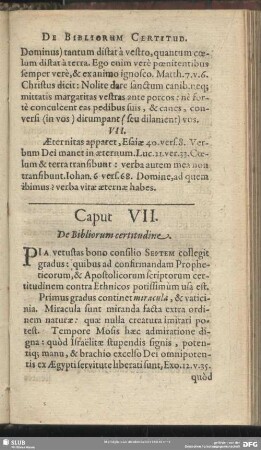 Caput VII. De Bibliorum certitudine