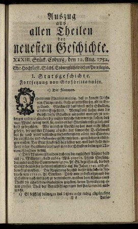 XXXIII. Stück. Coburg, den 12. Aug. 1752.