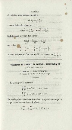 Questions de licence és sciences mathématiques.