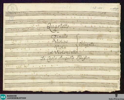 Quartets - Mus. Hs. 727 : fl, vl, vla, vlc; C