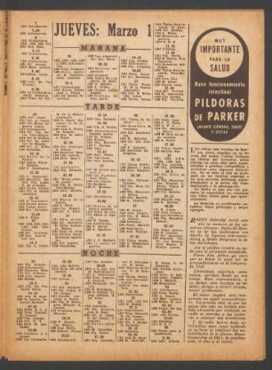 [Programa de] Jueves: Marzo 1