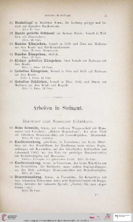 Arbeiten in Steingut (Nr. 38-150)