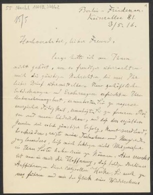 Brief an B. Schott's Söhne : 03.05.1916