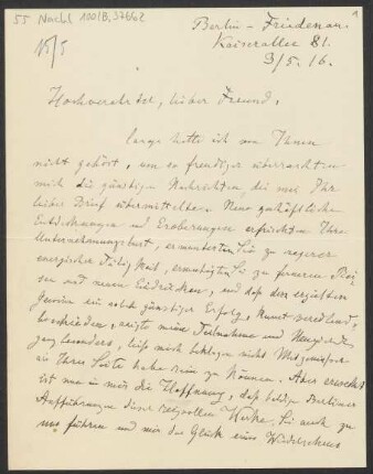 Brief an B. Schott's Söhne : 03.05.1916