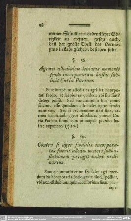 §. 59. Contra si ager feodalis incorporatus fuerit allodio maiori subhastationem peragit iudex ordinarius