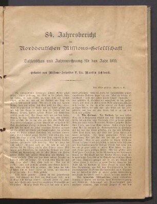 84. Jahresbericht der Norddeutschen Missions-Gesellschaft