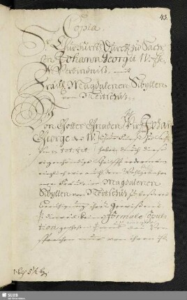 Copia ... Johann Georgii IV. Ehe-Verbindniß mit Fräul. Magdalenen Sibyllen von Neitschütz.