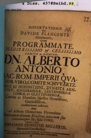 Dissertationis de Davide plangente continuatio ..., I