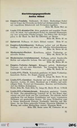 Einrichtungsgegenstände Antike Möbel (Nr. 535-571)