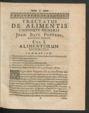 Tractatus De Alimentis Cuiusque Generis. Johan. Bapt. Pontani
