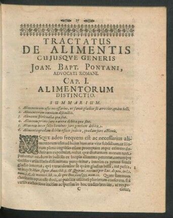 Tractatus De Alimentis Cuiusque Generis. Johan. Bapt. Pontani