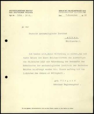 T. Wiegand an DAI Athen