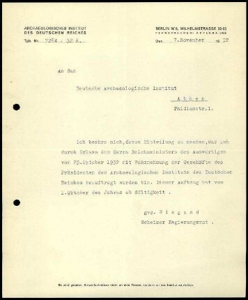 T. Wiegand an DAI Athen