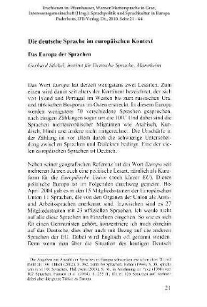 Die deutsche Sprache im europäischen Kontext. Das Europa der Sprachen