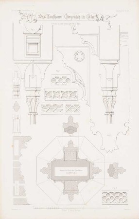 Kaufhaus Gürzenich, Köln: Details (aus: Atlas zur Zeitschrift für Bauwesen, hrsg. v. G. Erbkam, Jg. 13, 1863)