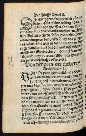 Von der peen der dieberey Articulus. VII.