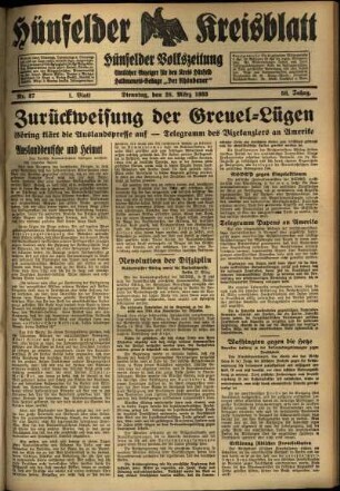 Erste Ausgabe vom Dienstag, den 28. März 1933.
