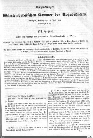 174. Sitzung, Stuttgart, 15.7.1865